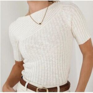 Maeve Anthropologie Knit Sweater Tee In White